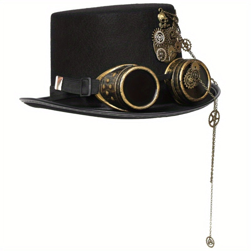 Heavy Metal Chain Teeth Skull Steampunk Hat Goggles Removable Halloween Dress for Men and Women Role Play, Steampunk Fashion, Halloween Costume, Gothic Aesthetic, Punk Style, Sturdy Material, Removable Accessory, Unisex Costu