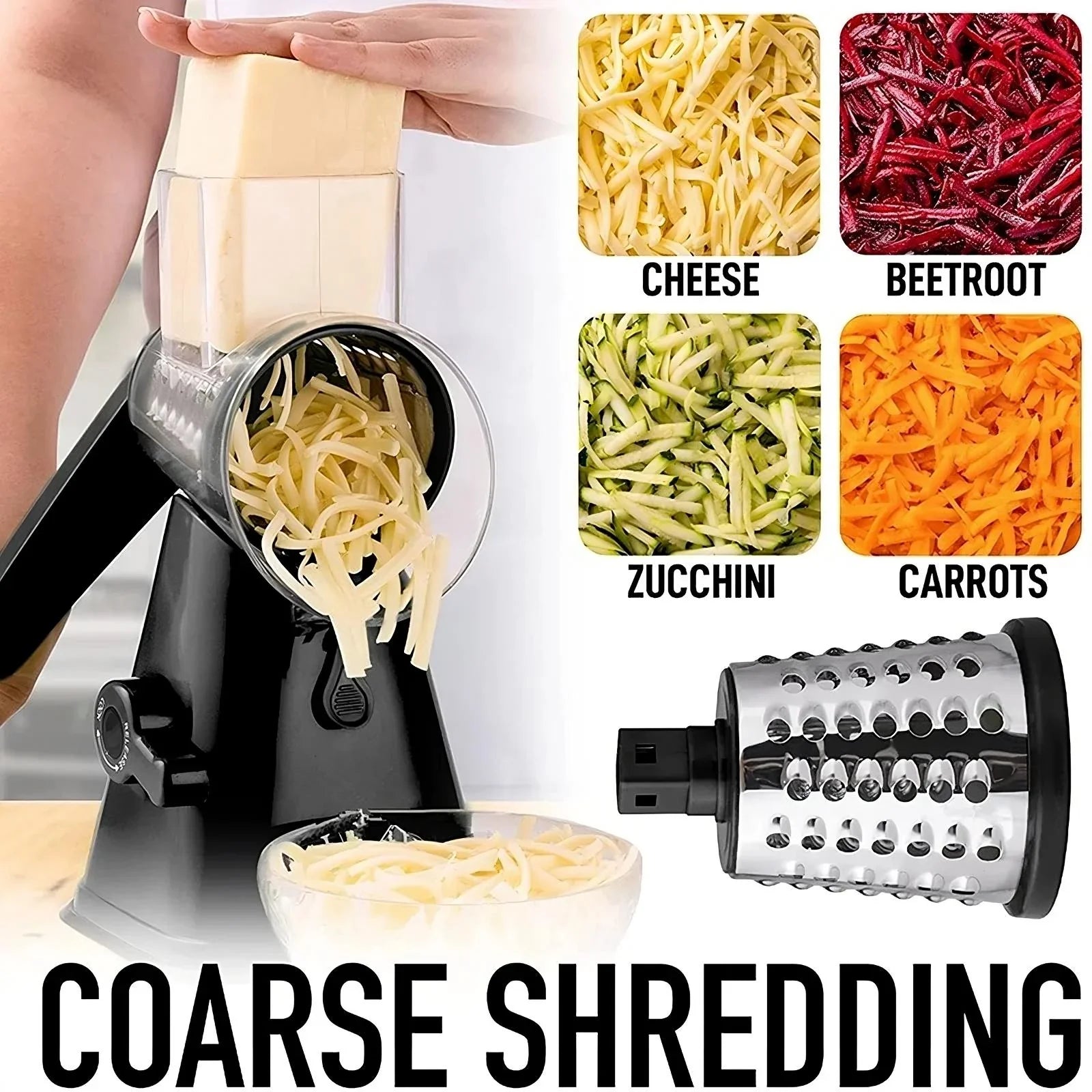 3-in-1 Rotary Cheese Grater & Vegetable Slicer - CloudEmpire Trends