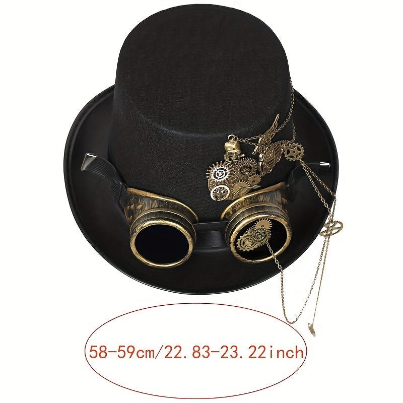 Heavy Metal Chain Teeth Skull Steampunk Hat Goggles Removable Halloween Dress for Men and Women Role Play, Steampunk Fashion