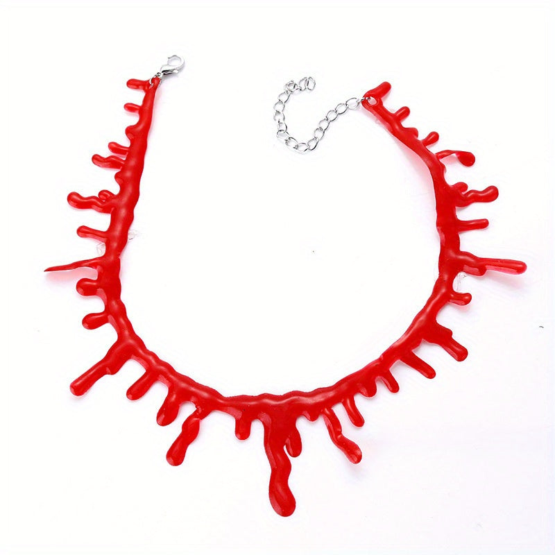 Red necklace with a unique design on a white background