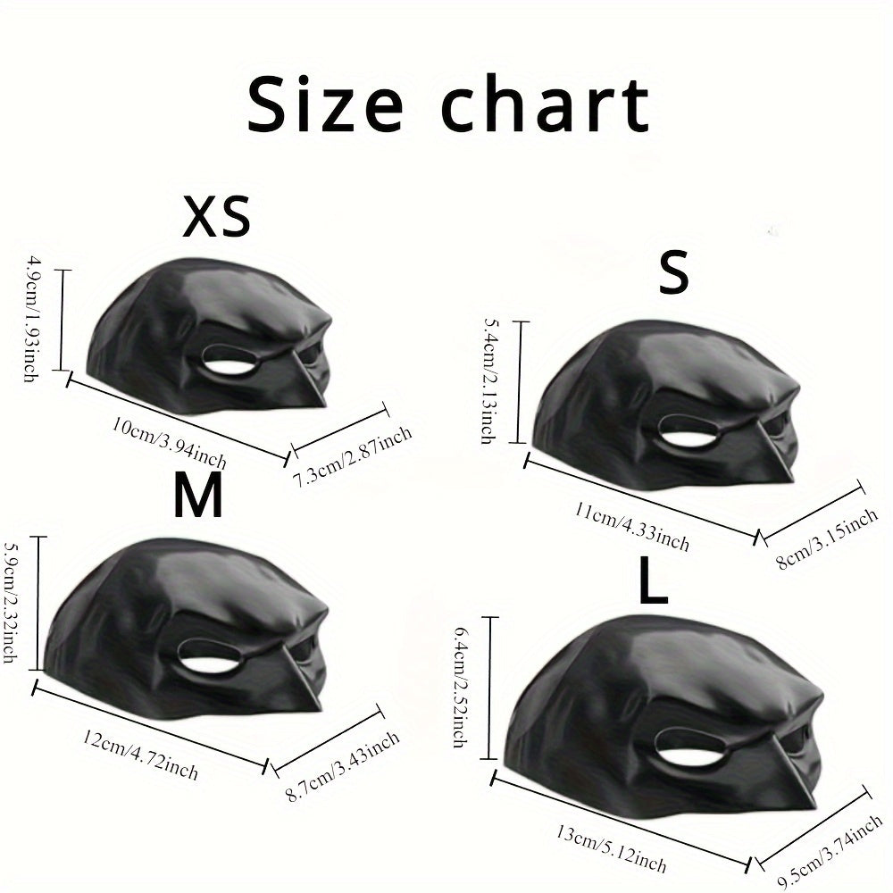Size chart for black masks with measurements in centimeters and inches.