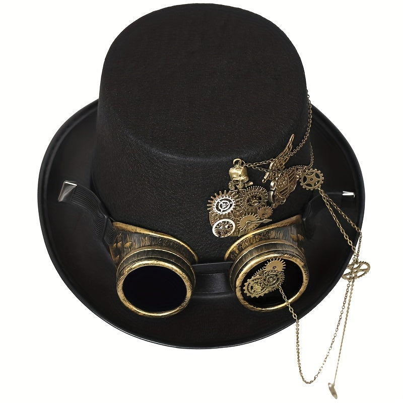 Heavy Metal Chain Teeth Skull Steampunk Hat Goggles Removable Halloween Dress for Men and Women Role Play, Steampunk Fashion