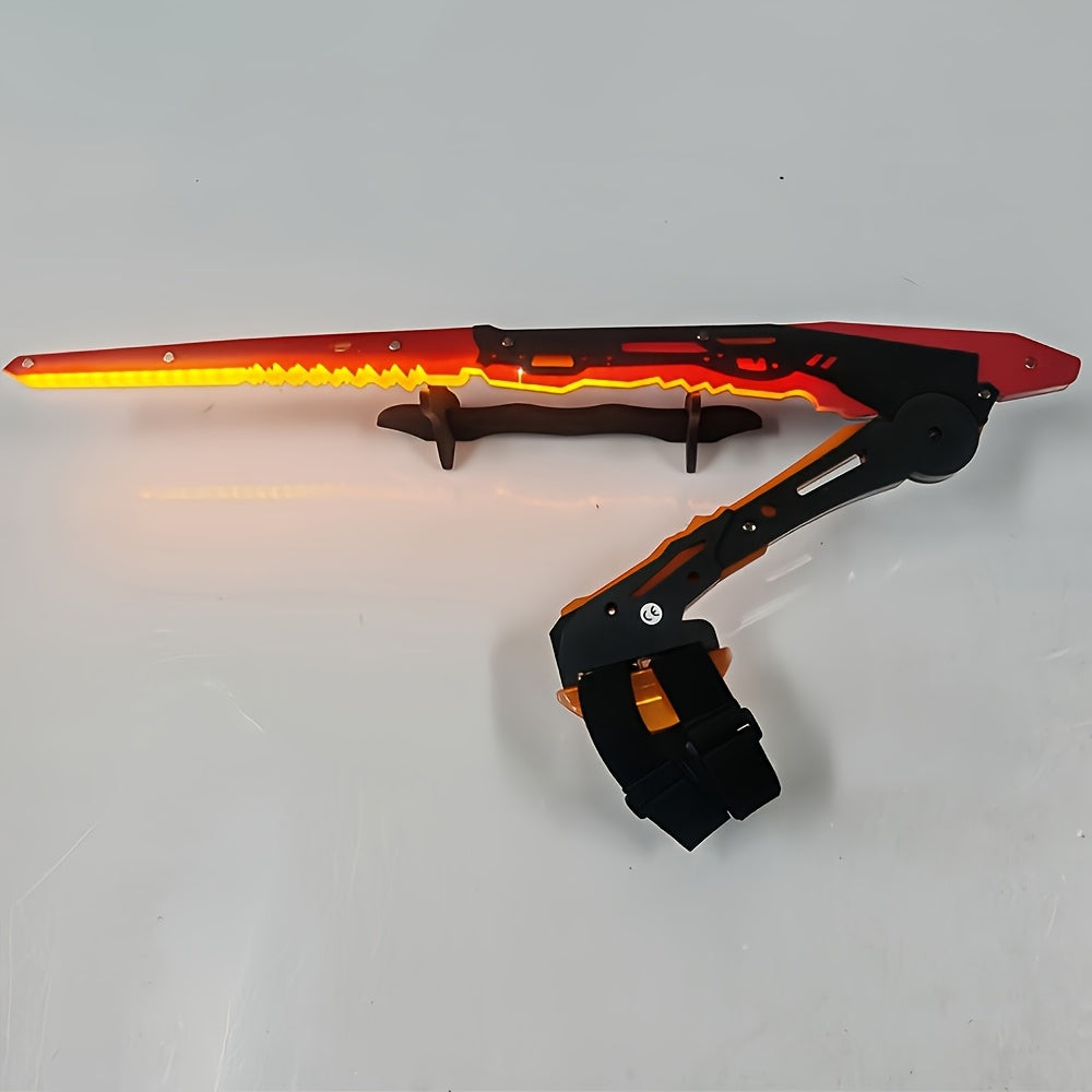 Toy sword with glowing orange blade on a white background