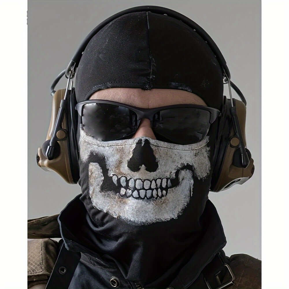 Ghostly Halloween Costume featuring a skull mask and sunglasses, ideal for spooky festivities.